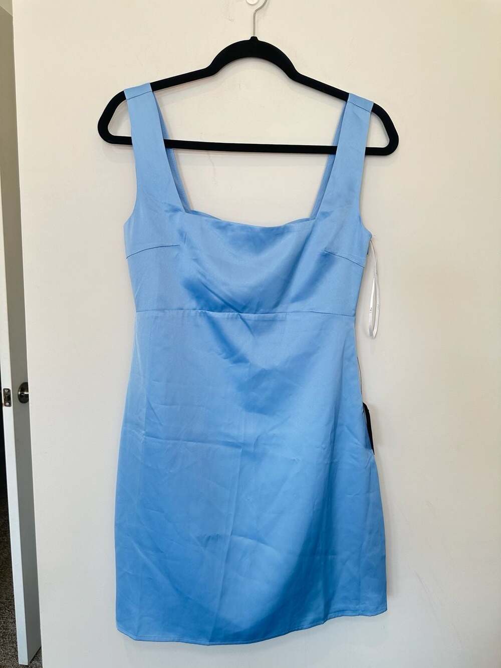 NWT Lulus Truly The Cutest Light Blue Satin Square Neck Mini Dress